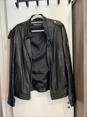 7 Diamonds Black Leather Bomber Jacket